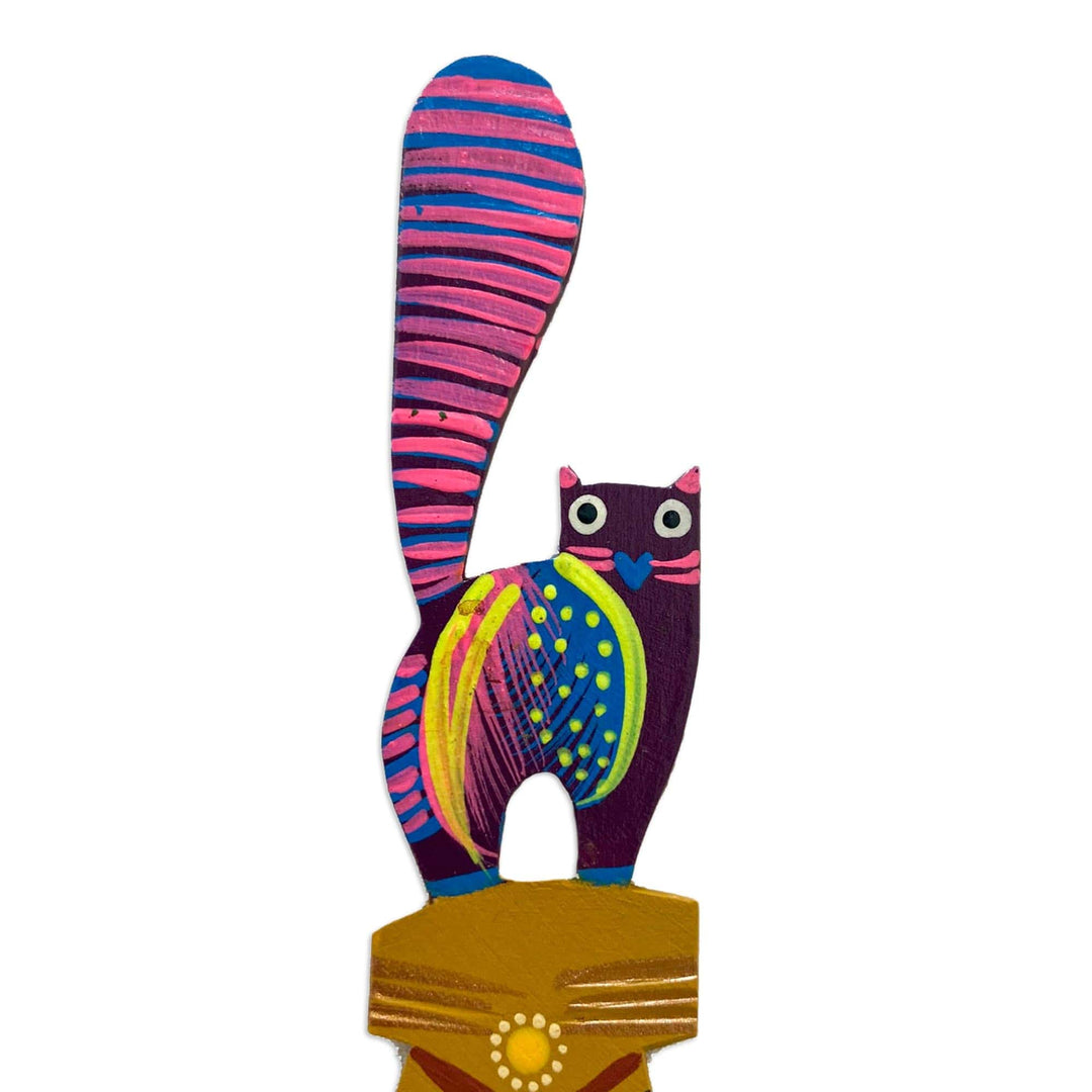 Feline-Themed Copal Wood Bookmark Artisan Carved in Mexico - Reading Feline