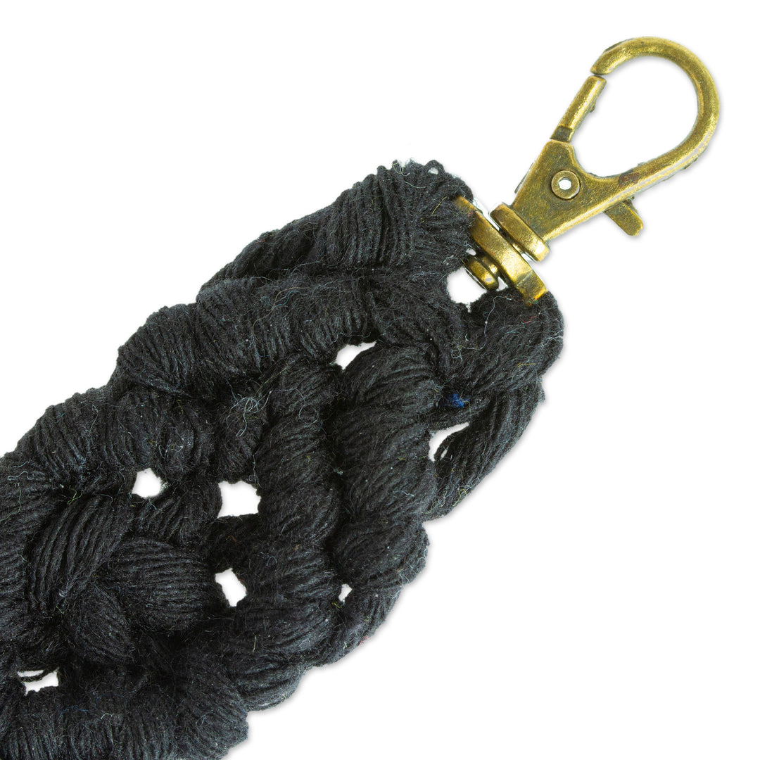 Mexican Recycled Cotton Macrame Keychain in Black - Black Structure