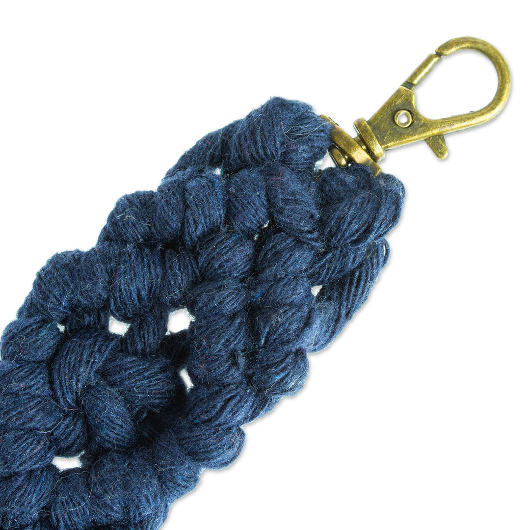 Mexican Recycled Cotton Macrame Keychain in Blue - Blue Structure