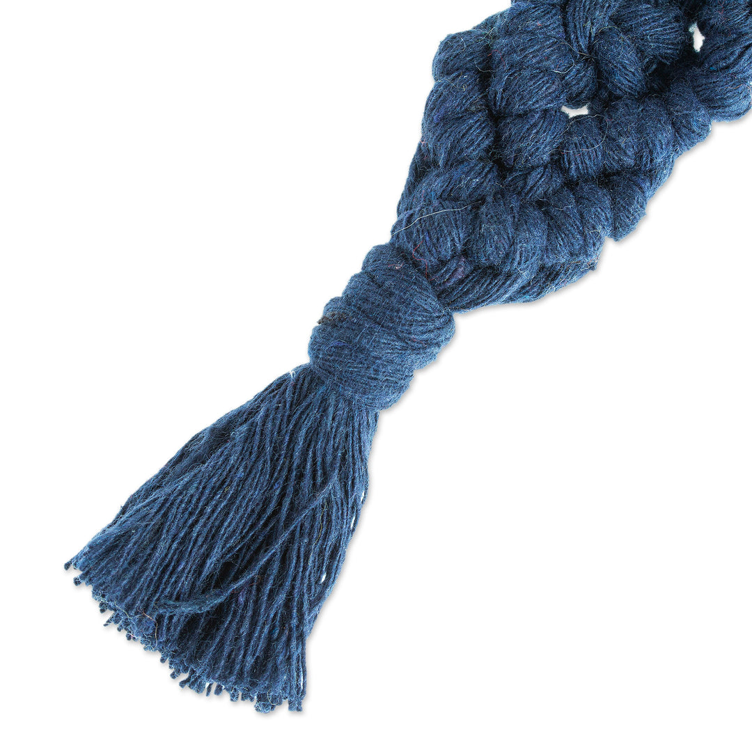 Mexican Recycled Cotton Macrame Keychain in Blue - Blue Structure