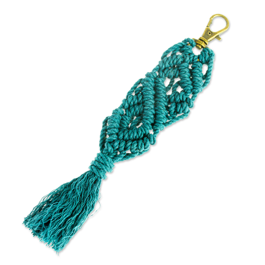 Mexican Recycled Cotton Macrame Keychain in Emerald - Emerald Structure