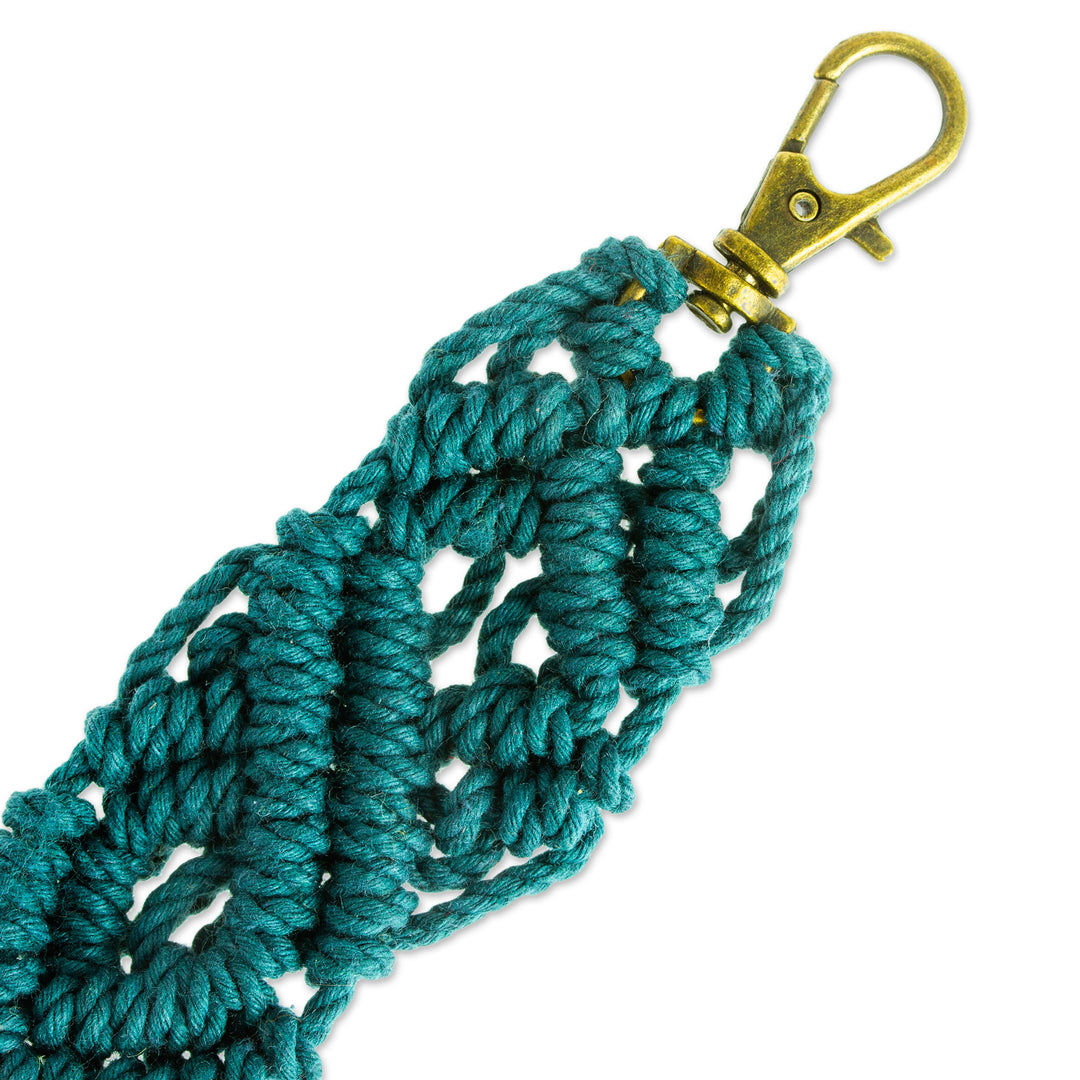 Mexican Recycled Cotton Macrame Keychain in Emerald - Emerald Structure