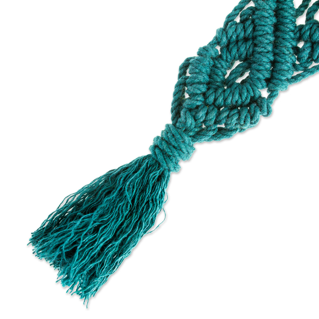 Mexican Recycled Cotton Macrame Keychain in Emerald - Emerald Structure