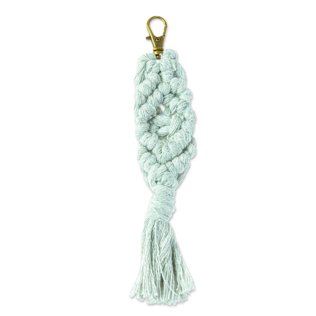 Mexican Recycled Cotton Macrame Keychain in Pearl Grey - Pearl Grey Structure