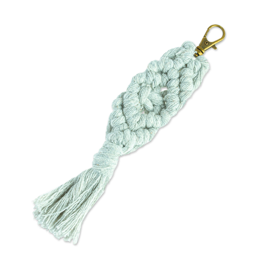 Mexican Recycled Cotton Macrame Keychain in Pearl Grey - Pearl Grey Structure