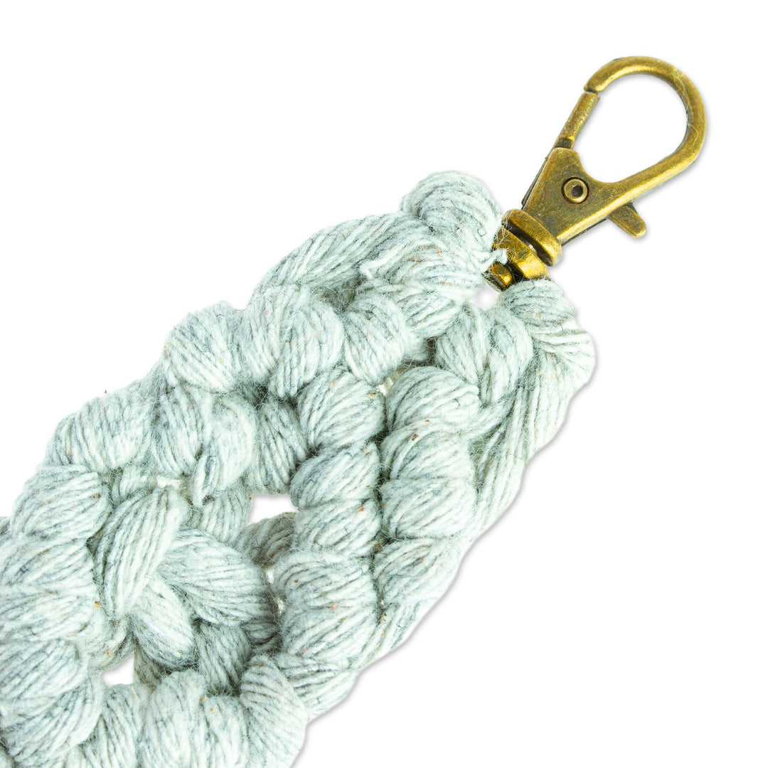 Mexican Recycled Cotton Macrame Keychain in Pearl Grey - Pearl Grey Structure