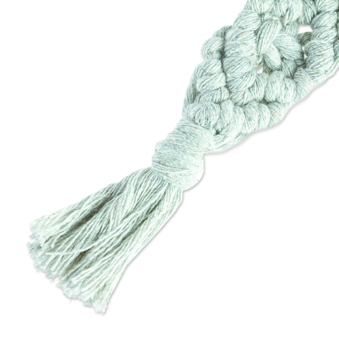 Mexican Recycled Cotton Macrame Keychain in Pearl Grey - Pearl Grey Structure