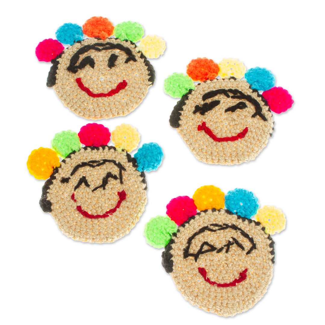 Set of 4 Frida Kahlo Crocheted Coasters from Mexico - Festive Frida
