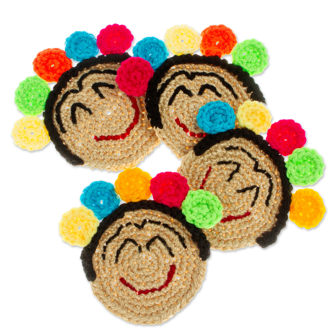 Set of 4 Frida Kahlo Crocheted Coasters from Mexico - Festive Frida