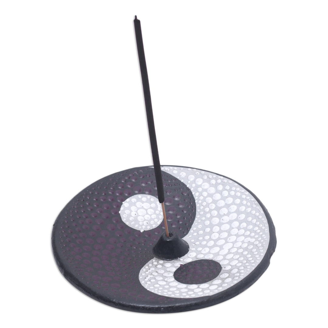 Yin Yang Ceramic Incense Holder Hand-painted in Indonesia - Yin Yang