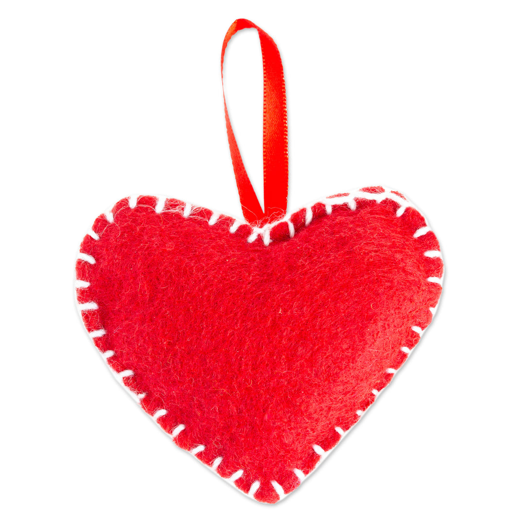 Mexican Red Heart Ornament Handcrafted from Felt - Red Emotion