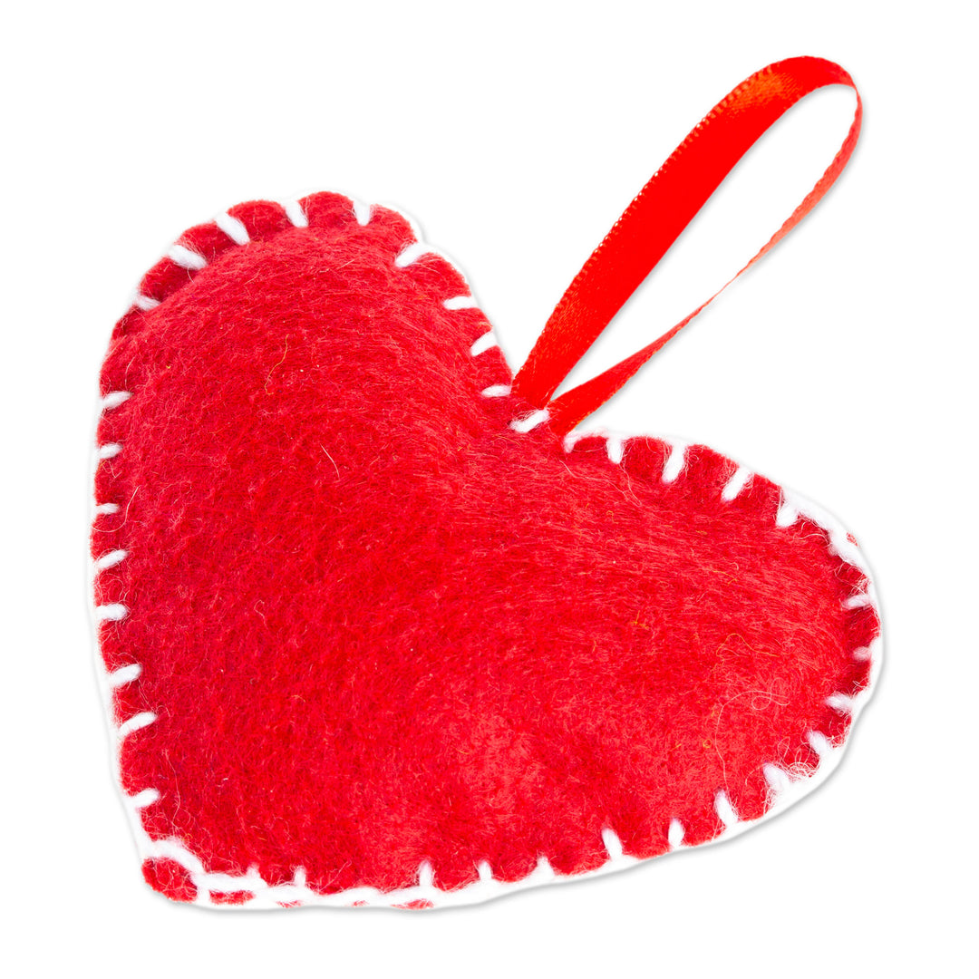 Mexican Red Heart Ornament Handcrafted from Felt - Red Emotion