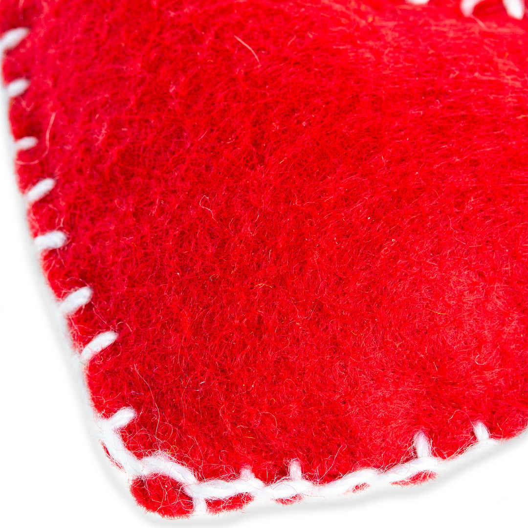 Mexican Red Heart Ornament Handcrafted from Felt - Red Emotion