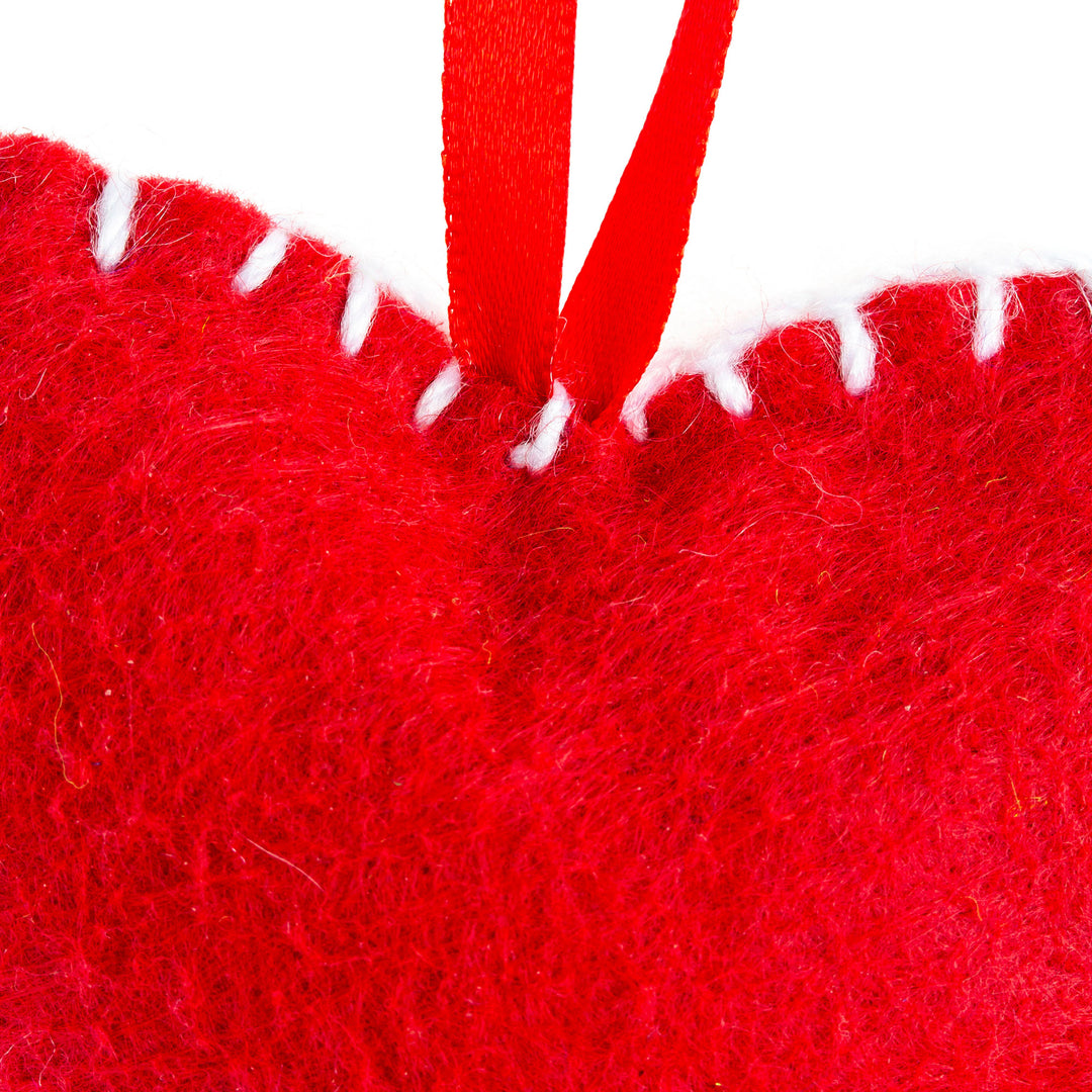 Mexican Red Heart Ornament Handcrafted from Felt - Red Emotion