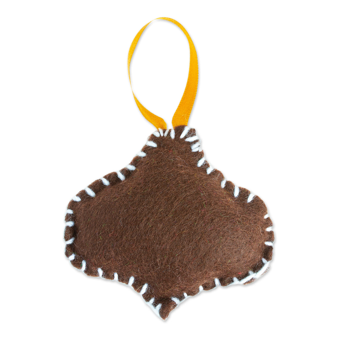 Brown Jingle Bell Felt Ornament Handcrafted in Mexico - Festive Jingle Bell