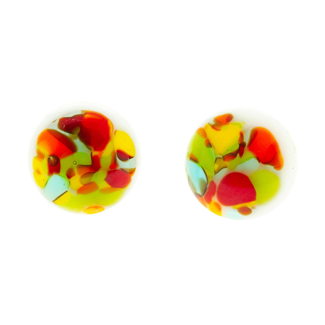 Multicolored Fused Glass Mosaic Button Earrings from Mexico - Multicolored Textures