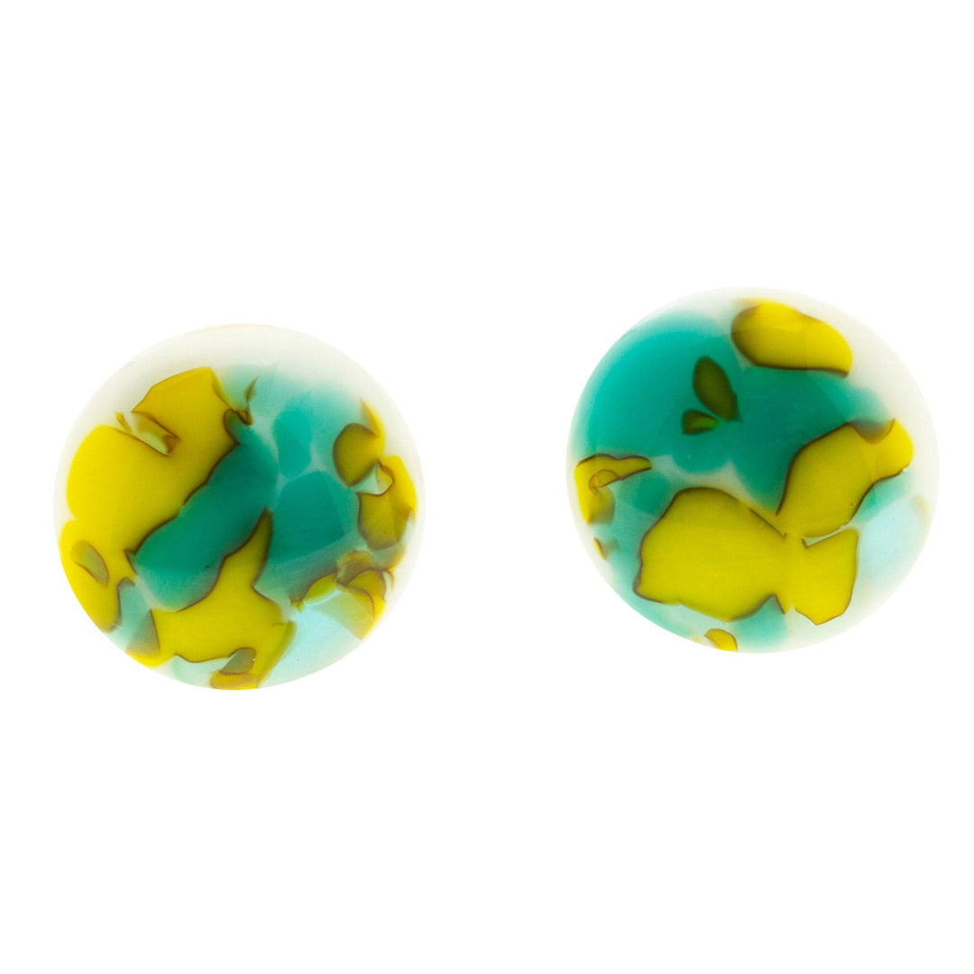 Sea Green & Pistachio Fused Glass Mosaic Button Earrings - Sea Green & Pistachio Textures