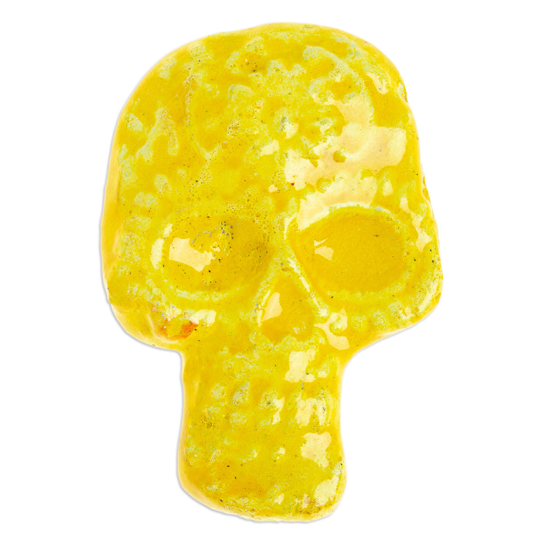 Yellow Day of the Dead Skull Ceramic Magnet from Mexico - Skull in Yellow