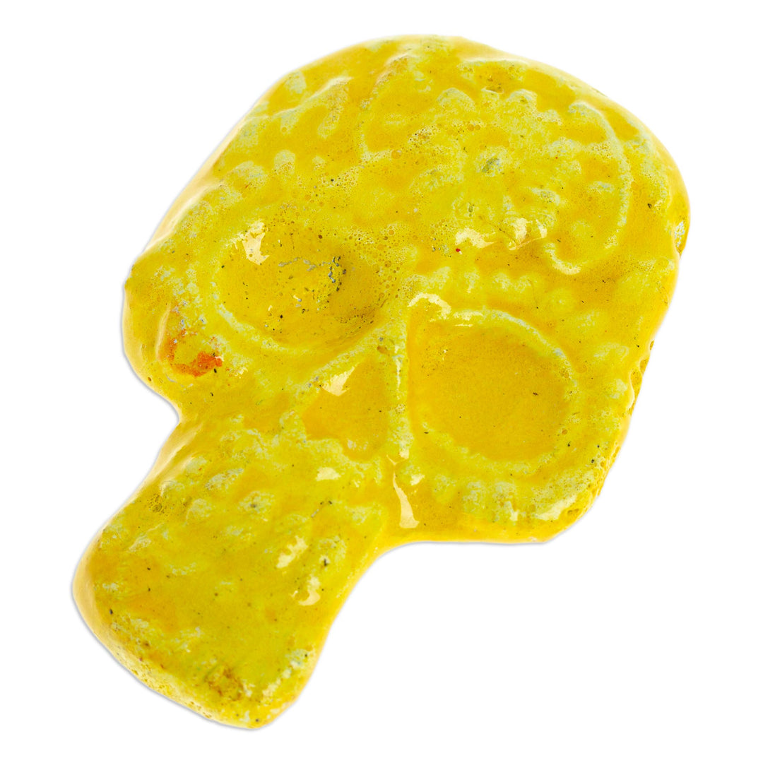 Yellow Day of the Dead Skull Ceramic Magnet from Mexico - Skull in Yellow