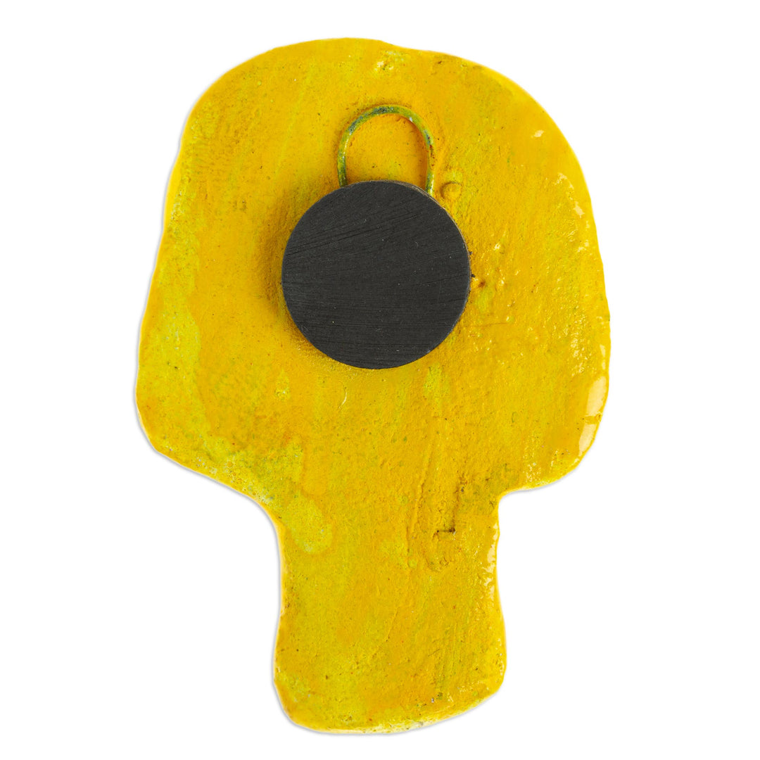 Yellow Day of the Dead Skull Ceramic Magnet from Mexico - Skull in Yellow