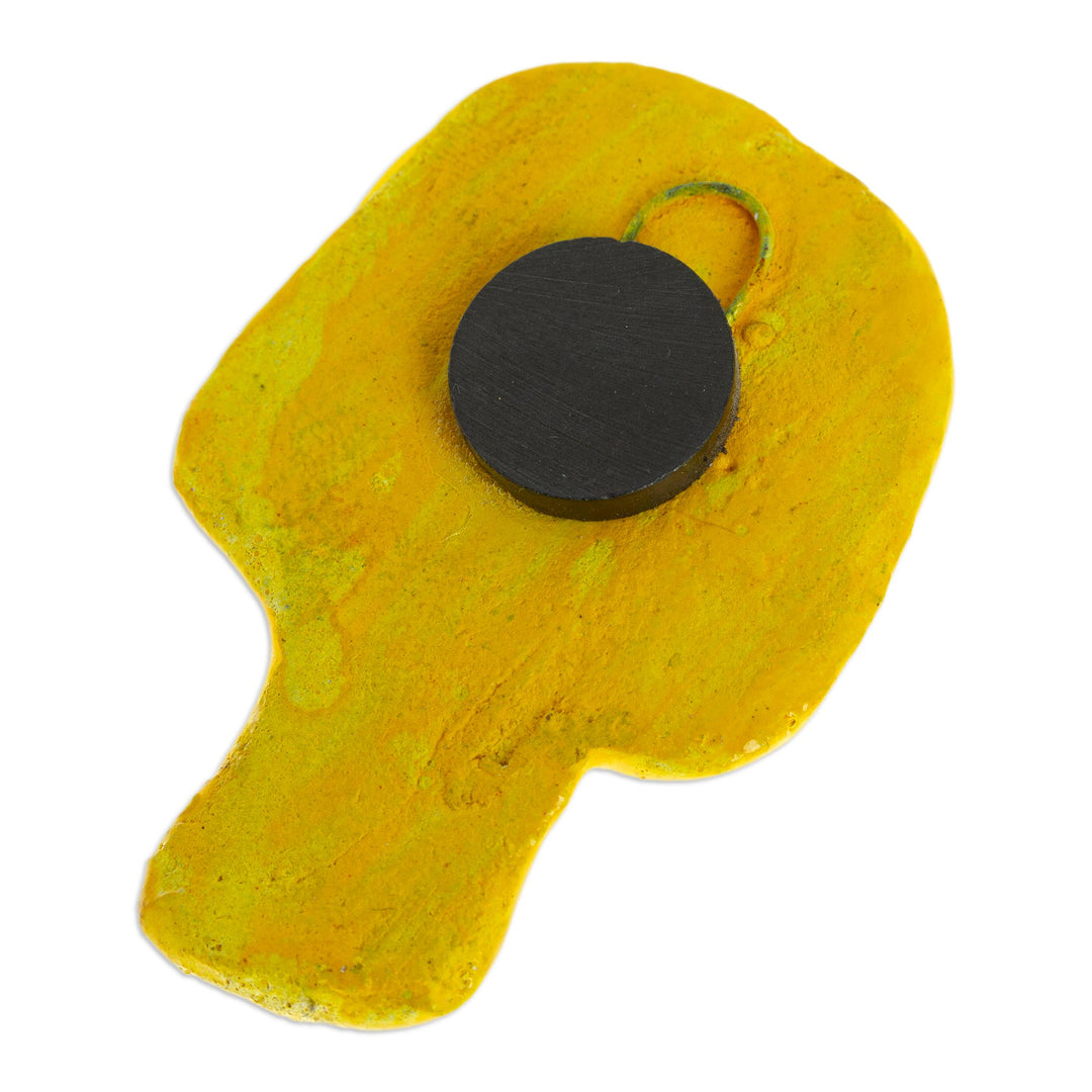 Yellow Day of the Dead Skull Ceramic Magnet from Mexico - Skull in Yellow