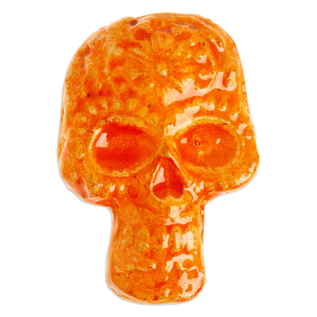 Orange Day of the Dead Skull Ceramic Magnet from Mexico - Skull in Orange