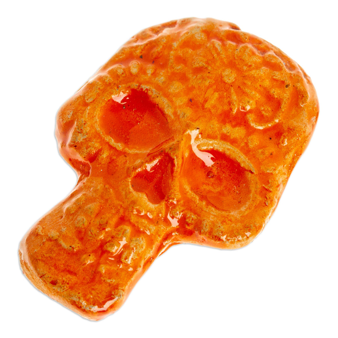 Orange Day of the Dead Skull Ceramic Magnet from Mexico - Skull in Orange