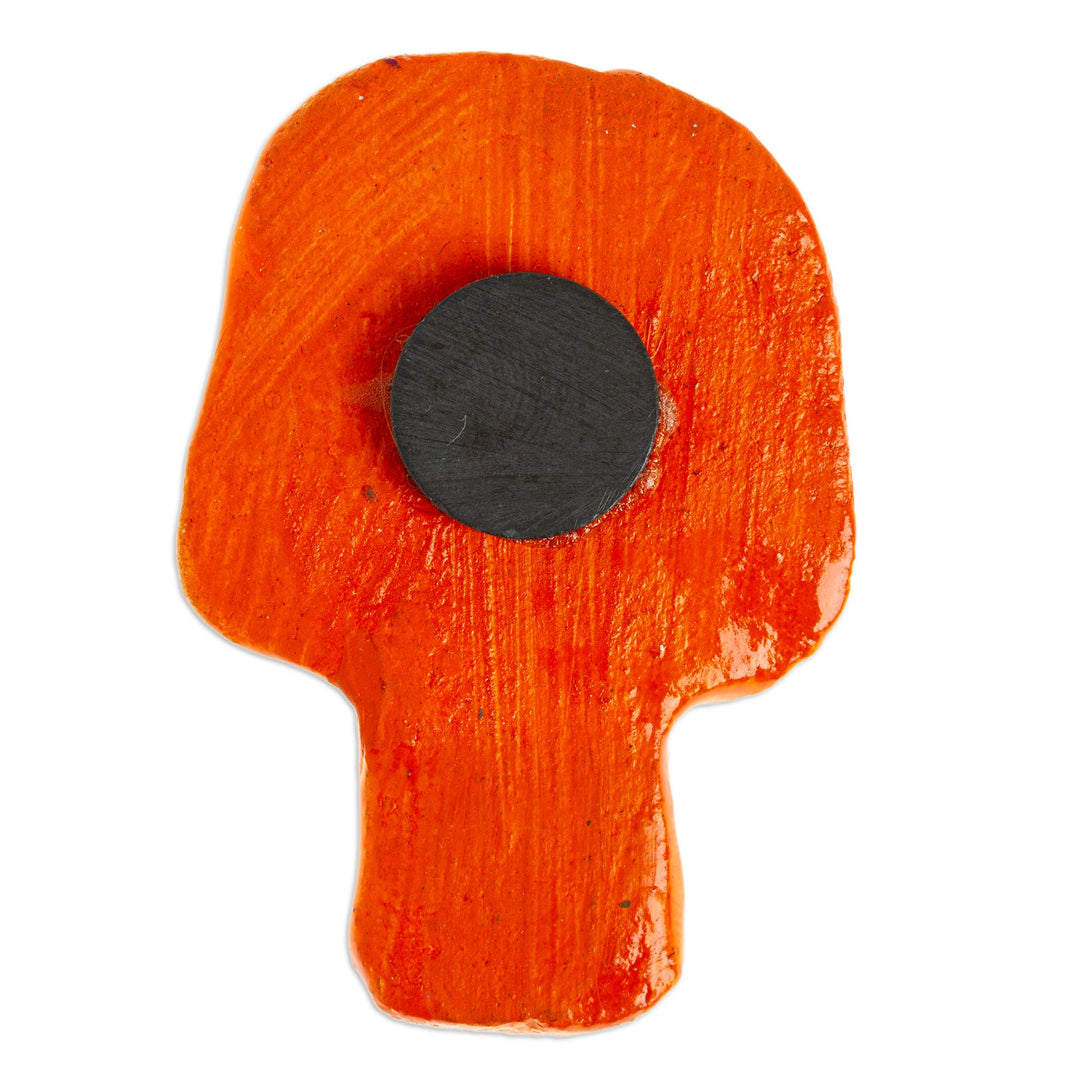 Orange Day of the Dead Skull Ceramic Magnet from Mexico - Skull in Orange