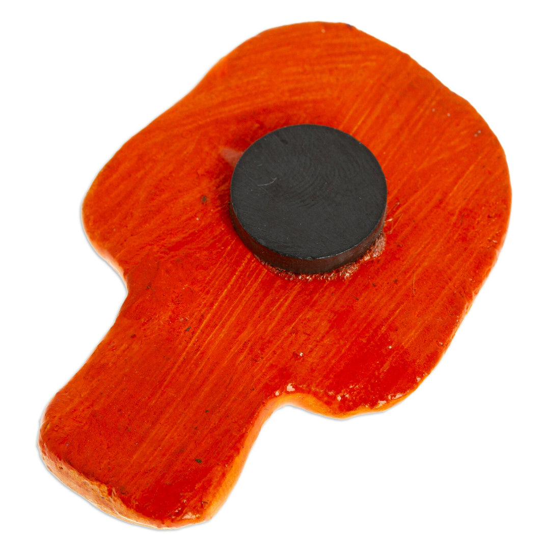 Orange Day of the Dead Skull Ceramic Magnet from Mexico - Skull in Orange