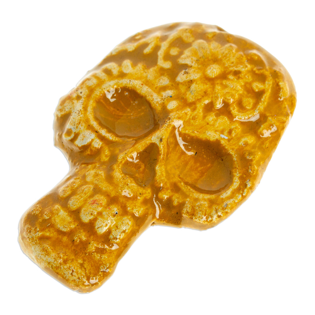 Honey Day of the Dead Skull Ceramic Magnet from Mexico - Skull in Honey