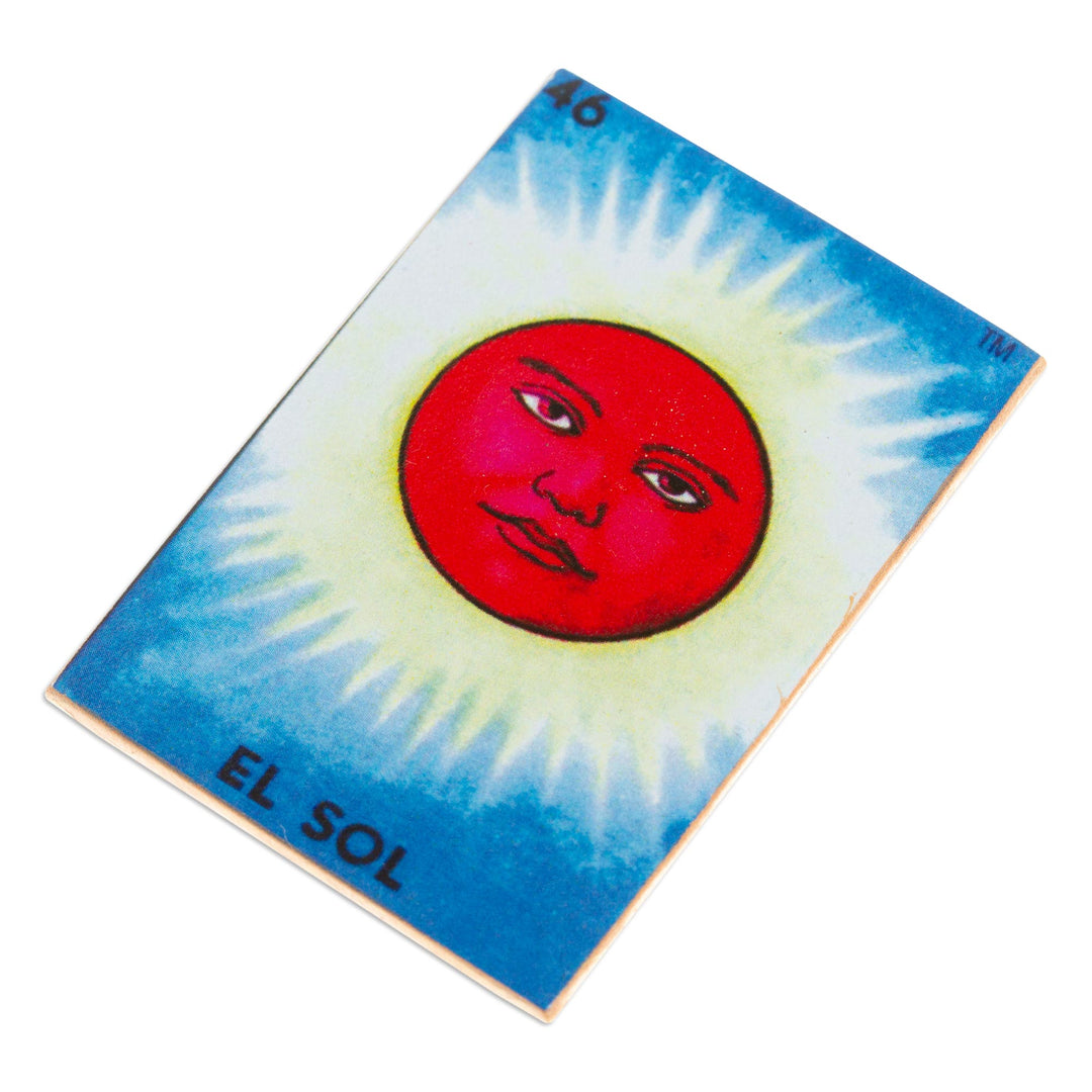Mexican Wood Magnet with Red Sun Decoupage - Burning Sun