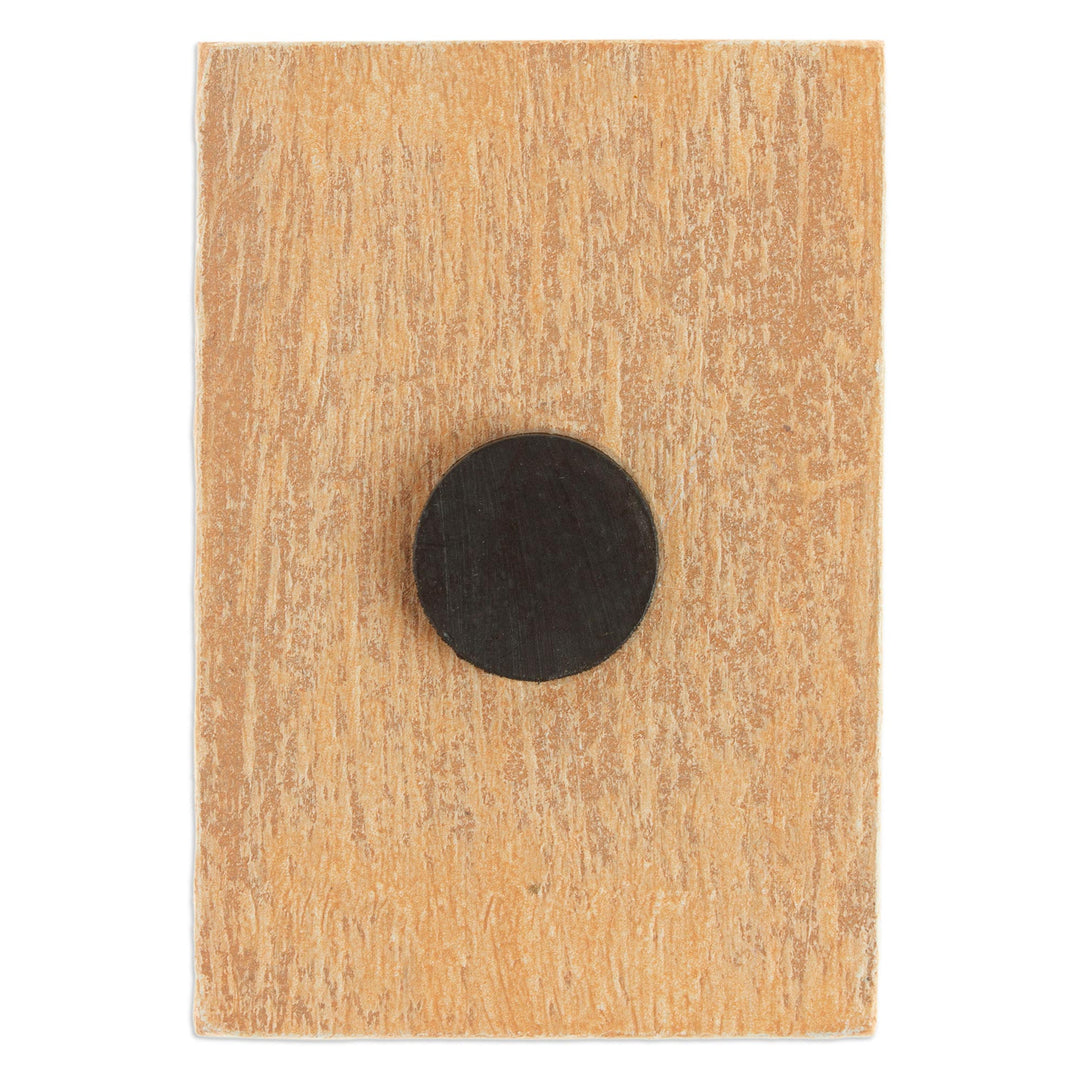 Mexican Wood Magnet with Red Sun Decoupage - Burning Sun