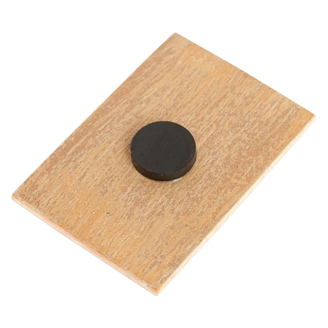 Mexican Wood Magnet with Red Sun Decoupage - Burning Sun