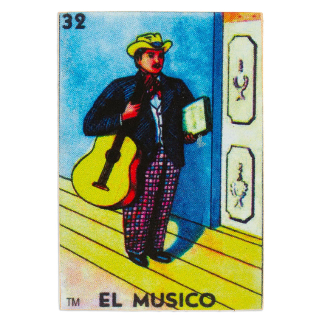 Mexican Wood Magnet with Musical-Themed Decoupage - Colorful Musician