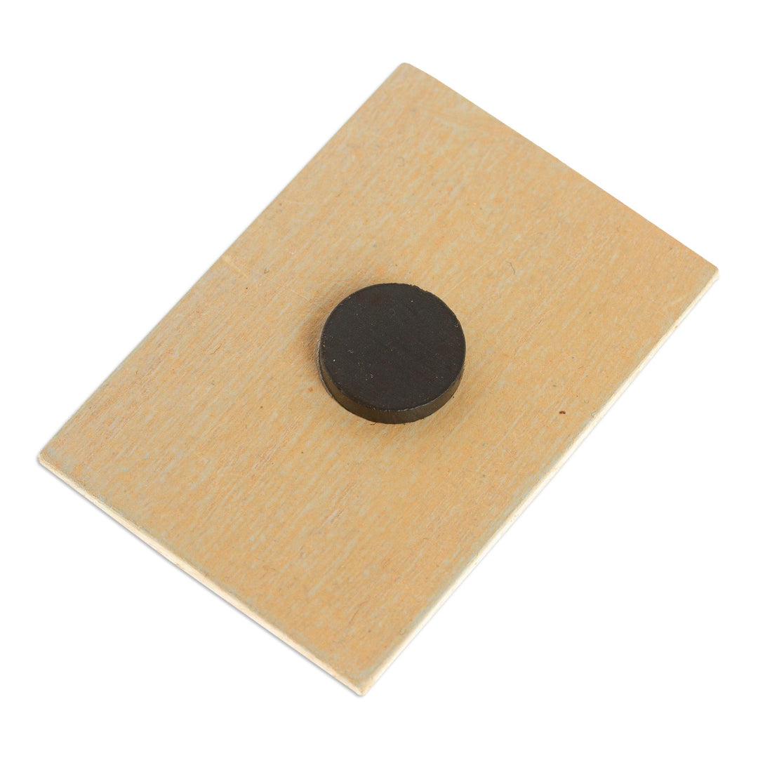 Mexican Wood Magnet with Musical-Themed Decoupage - Colorful Musician