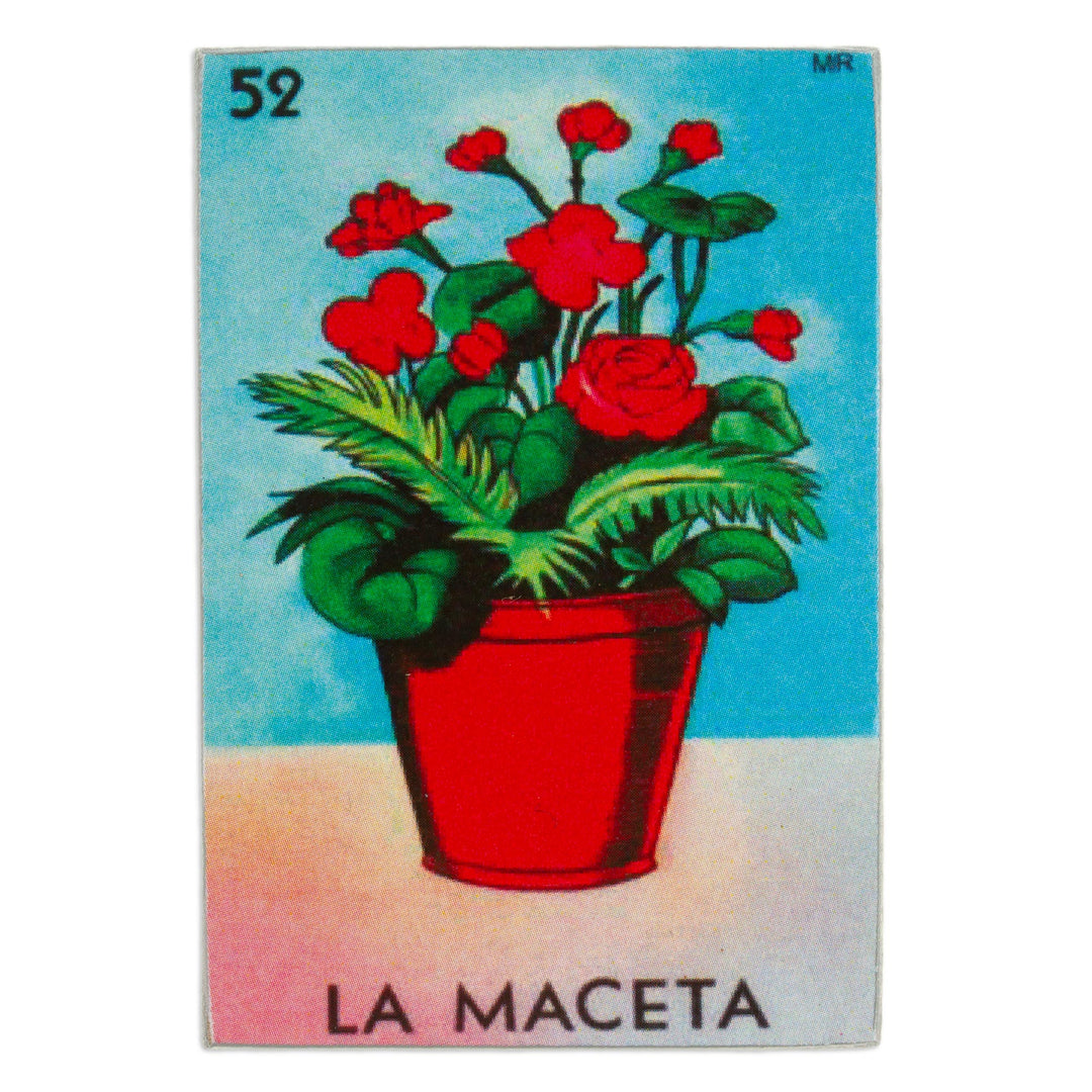 Mexican Wood Magnet with Red Flower Pot Decoupage - Mexican Blooms