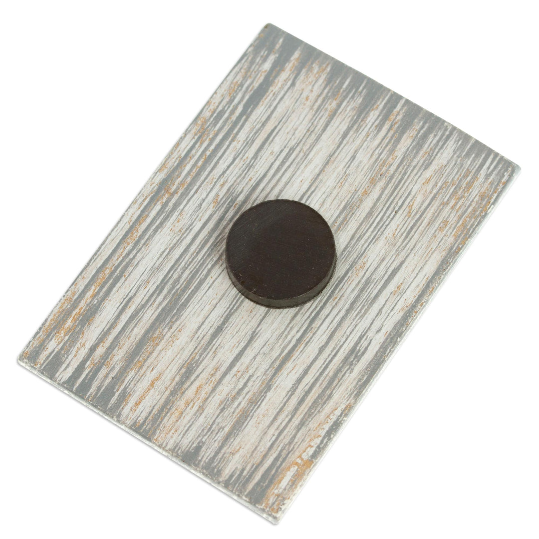 Mexican Wood Magnet with Red Flower Pot Decoupage - Mexican Blooms
