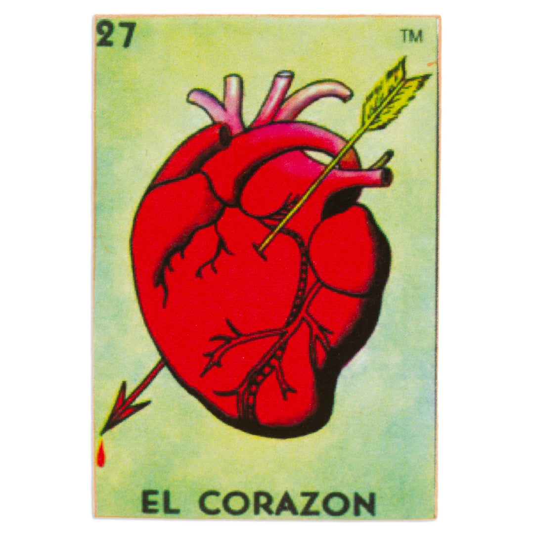 Mexican Wood Magnet with Red Heart Decoupage - Folk Heart