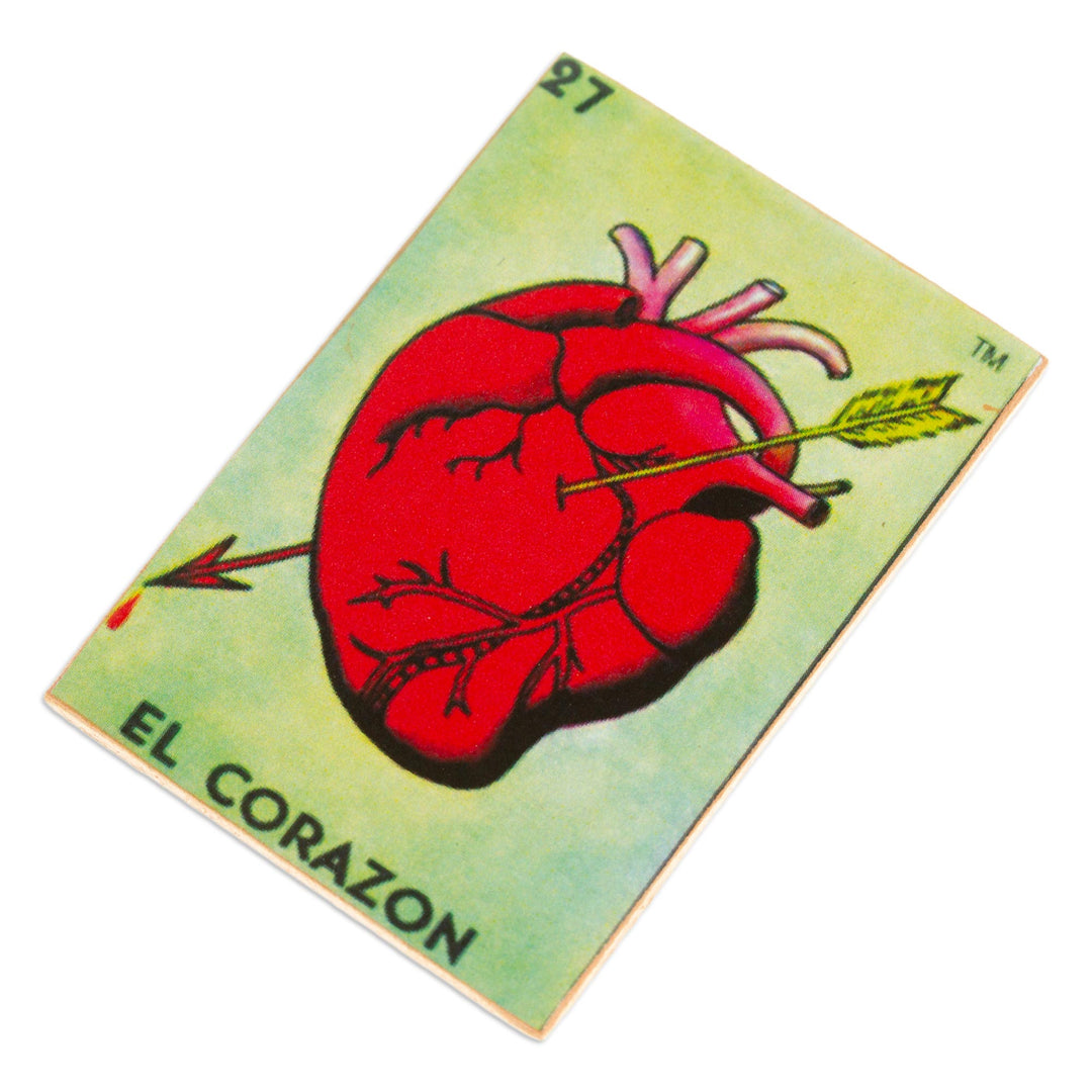 Mexican Wood Magnet with Red Heart Decoupage - Folk Heart