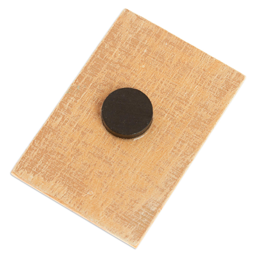 Mexican Wood Magnet with Red Heart Decoupage - Folk Heart