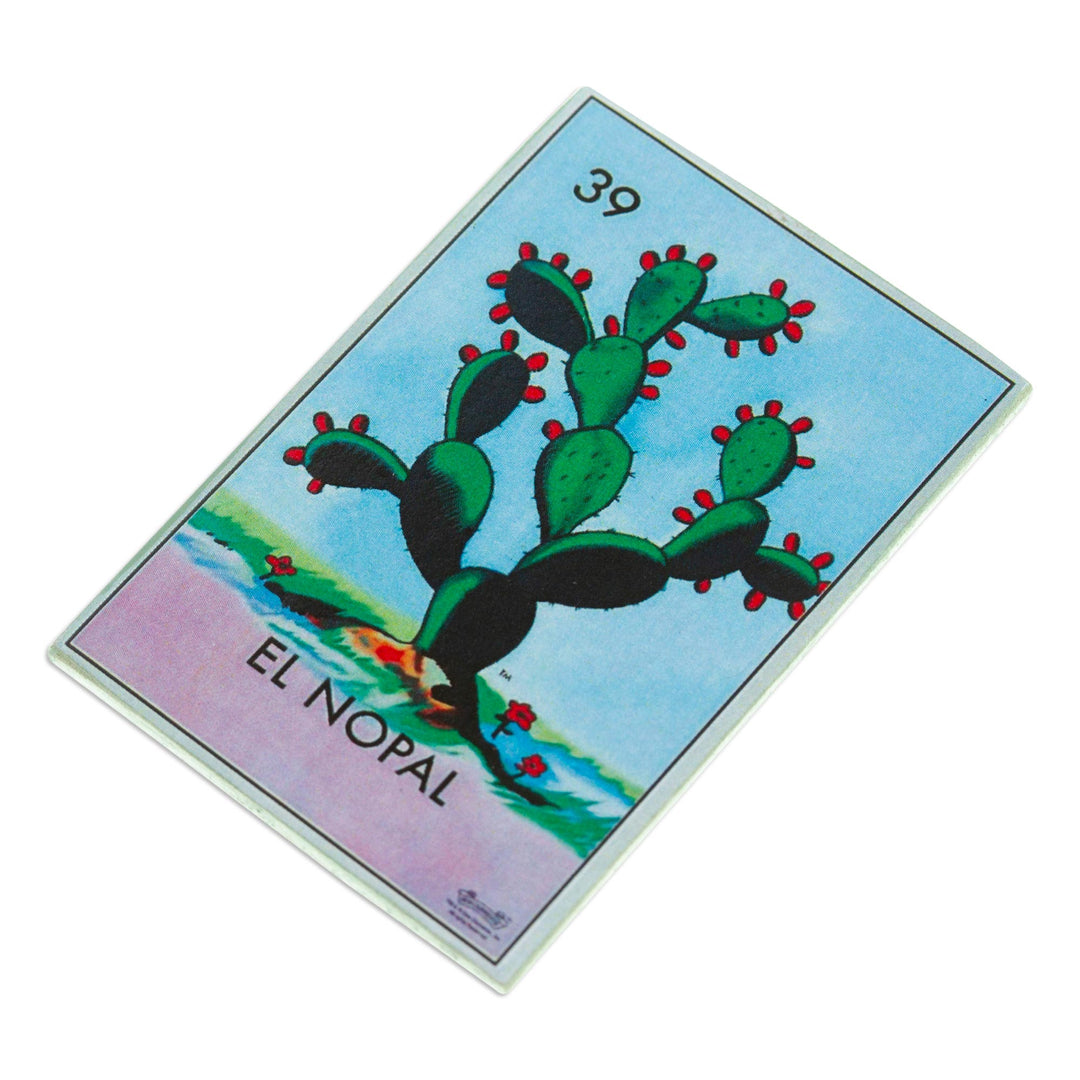 Mexican Wood Magnet with Prickly Pear Decoupage - Red Prickly Pear