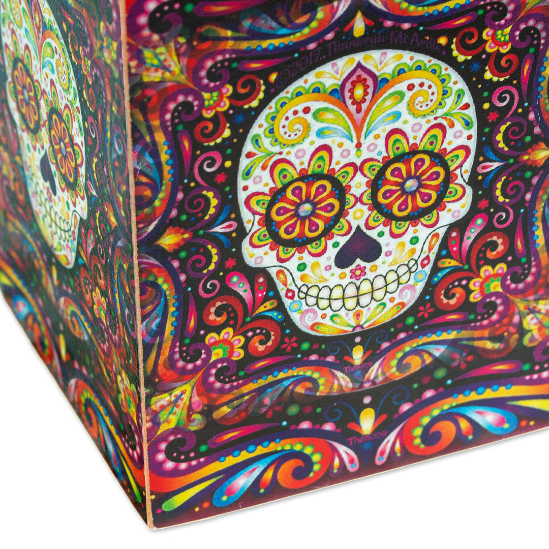 Pine Wood Pencil Holder with Day of the Dead Decoupage - Convenient Skull