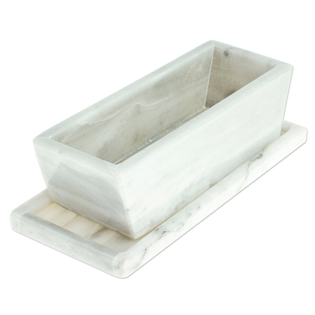 Pale Grey Marble Butter Dish Crafted in Mexico - Pale Softness