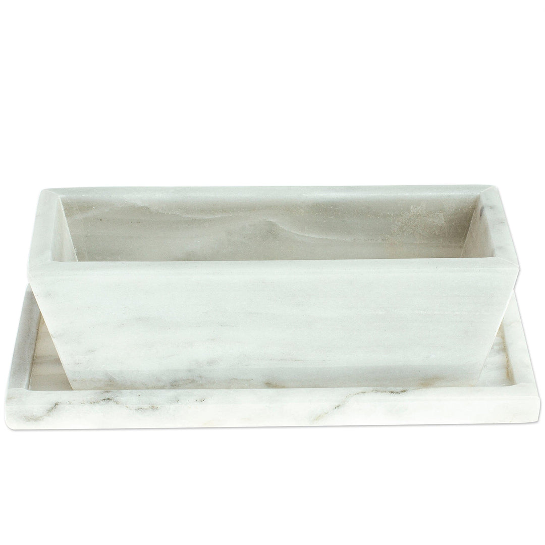 Pale Grey Marble Butter Dish Crafted in Mexico - Pale Softness