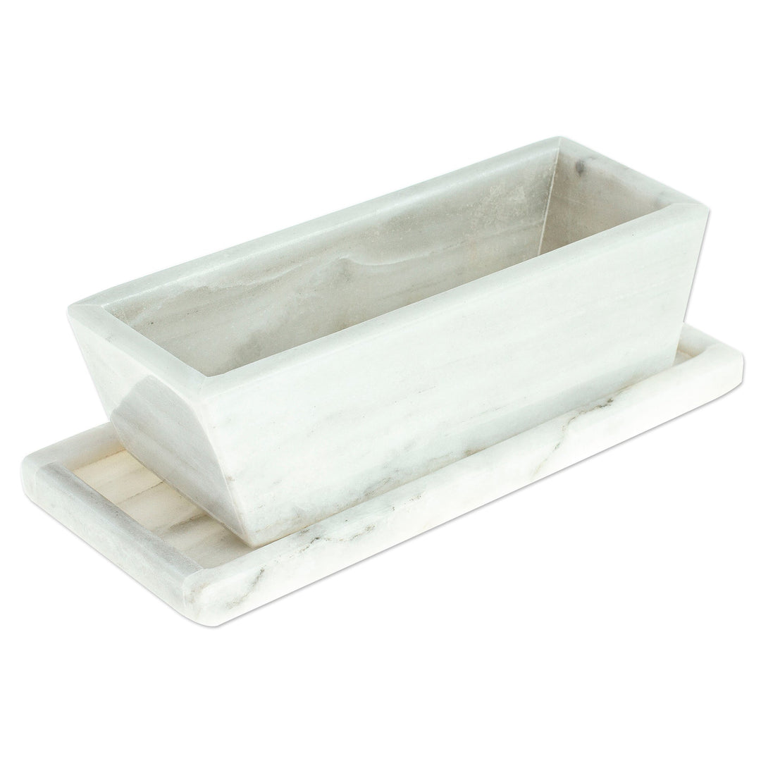 Pale Grey Marble Butter Dish Crafted in Mexico - Pale Softness