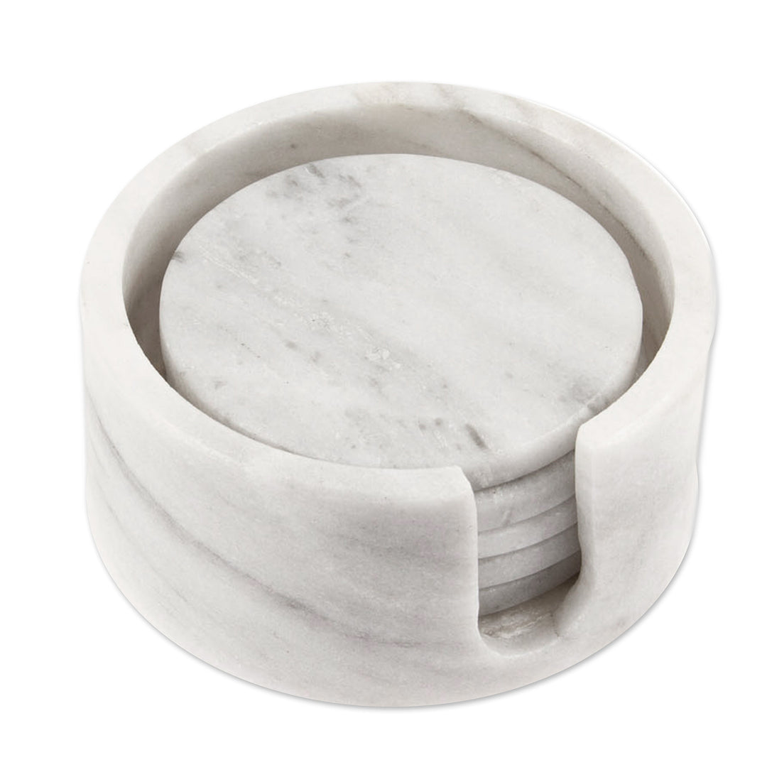 Pale Grey Marble Coasters Crafted in Mexico (Set of 5) - Modern Marble