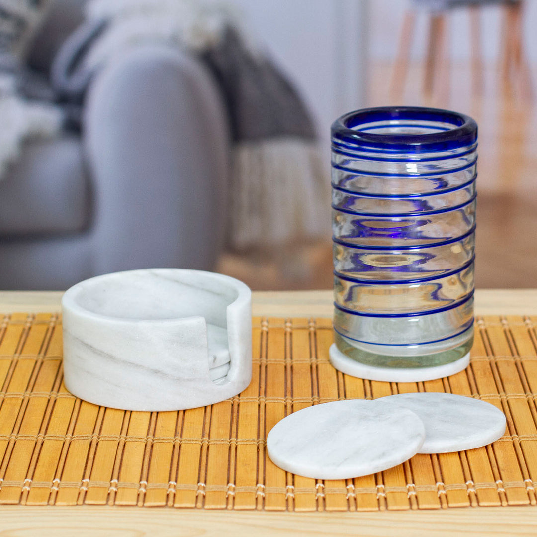 Pale Grey Marble Coasters Crafted in Mexico (Set of 5) - Modern Marble