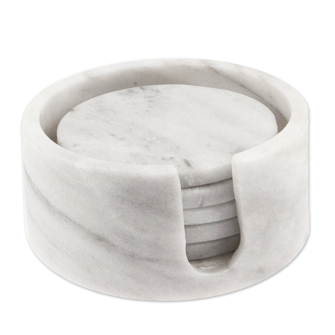 Pale Grey Marble Coasters Crafted in Mexico (Set of 5) - Modern Marble