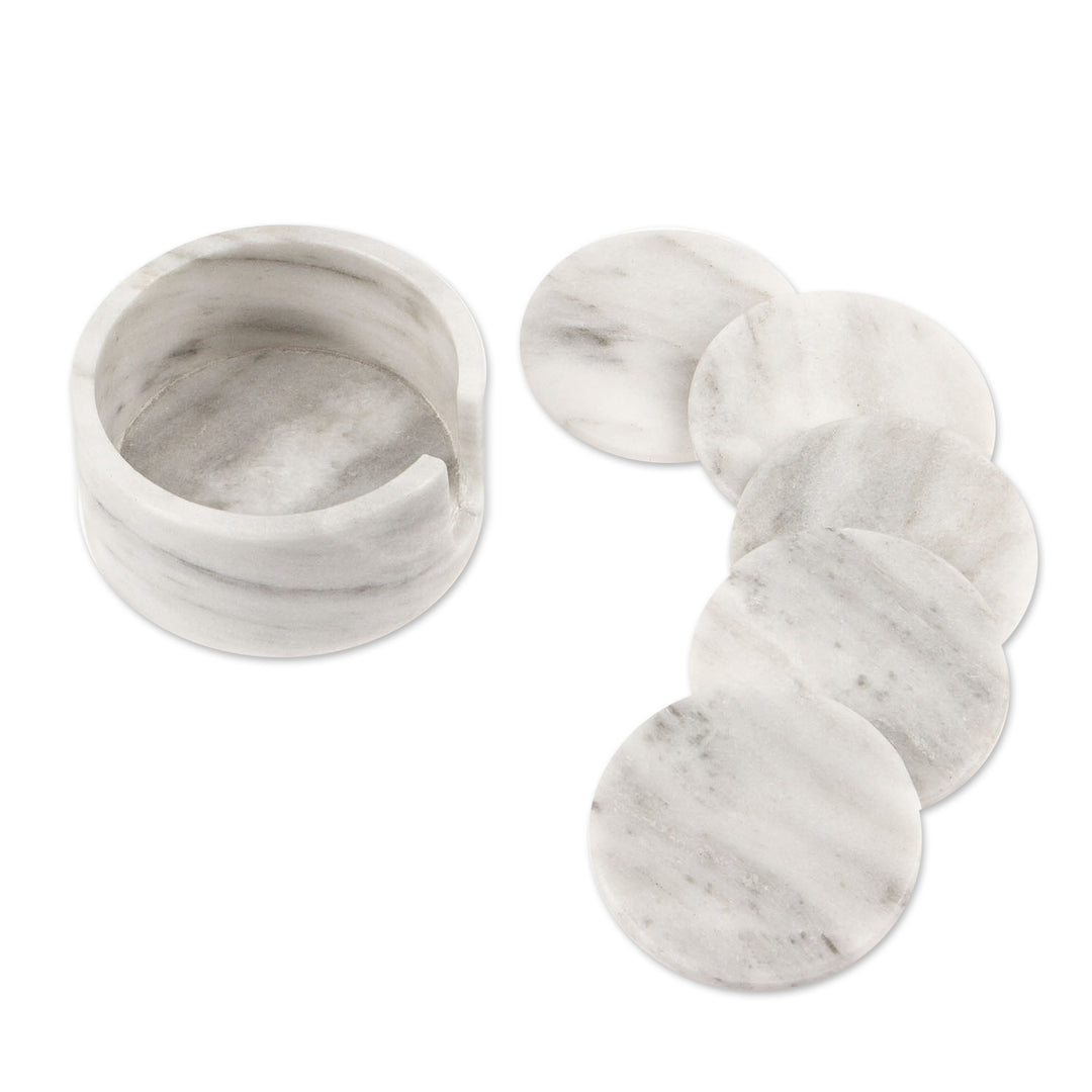 Pale Grey Marble Coasters Crafted in Mexico (Set of 5) - Modern Marble