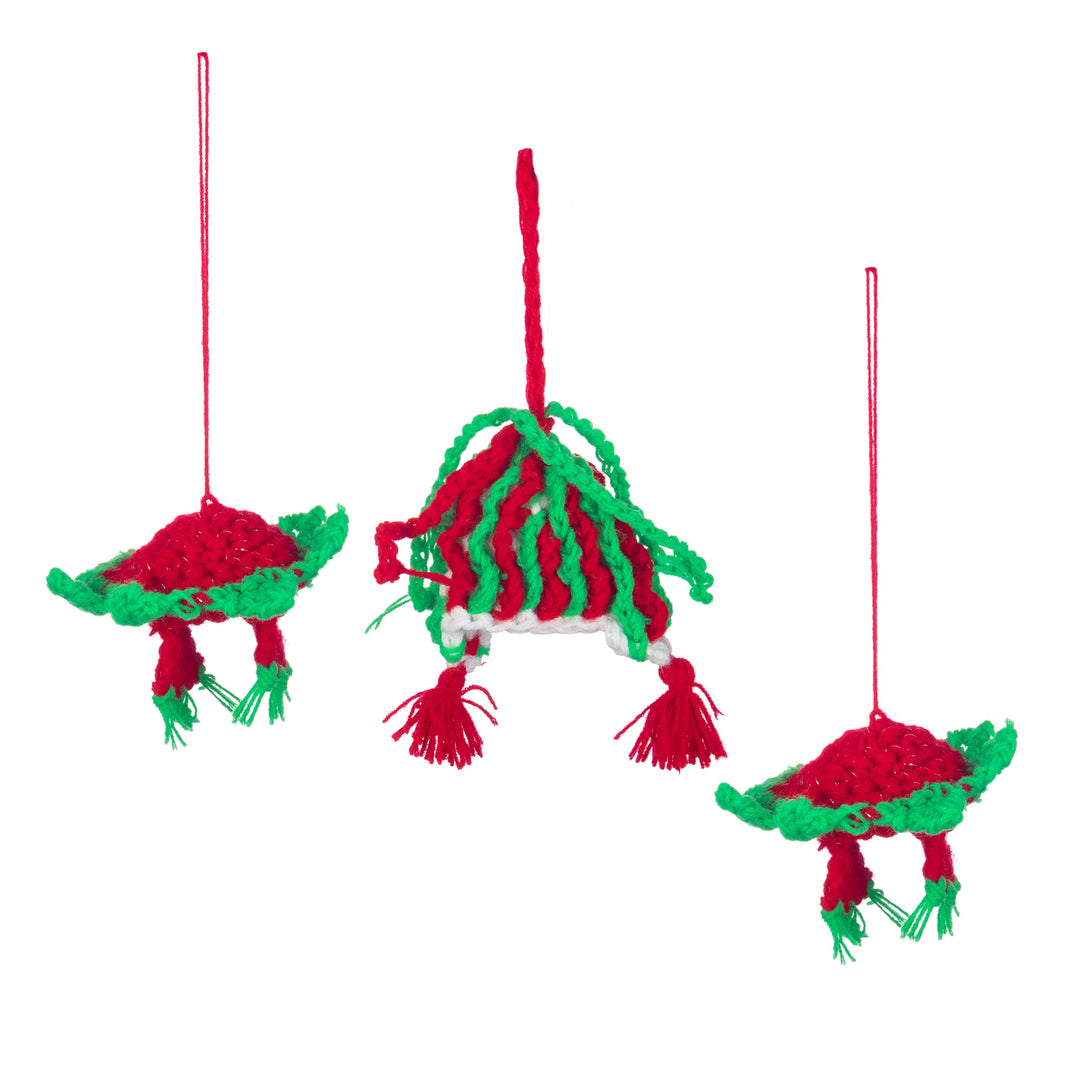 Crocheted Andean Hats in Kiwi (Set of 3) - Kiwi Andes